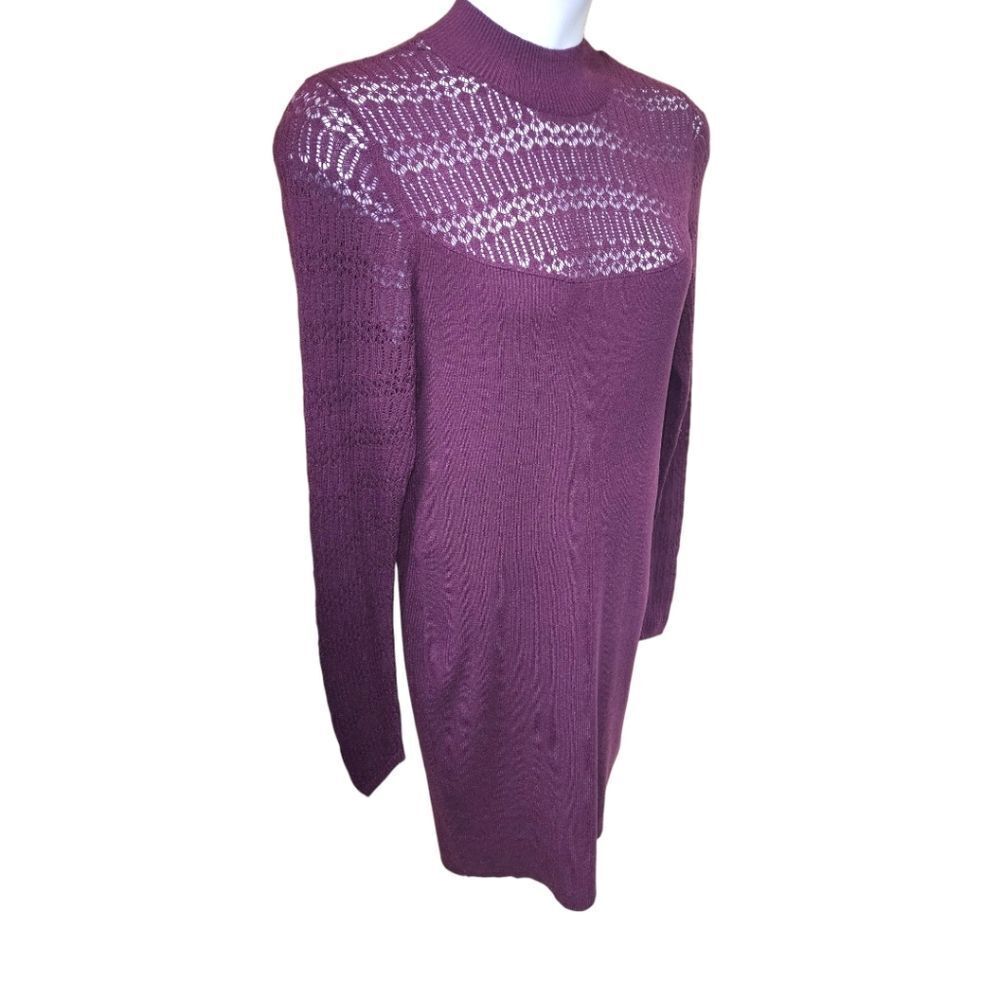 Torrid 2X Plum long sleeve Mock Neck Pointelle Midi Sweater Dress NWT - Picture 4 of 15